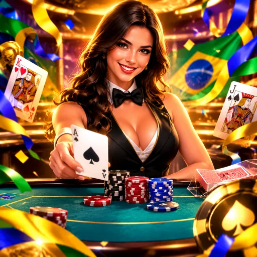 Mesa de blackjack ao vivo com dealer real distribuindo cartas em estúdio